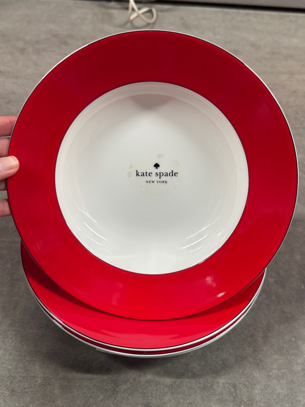 Set of 4 Kate Spade Lenox Rutherford Circle Red 9 Inch Pasta Soup Bowls